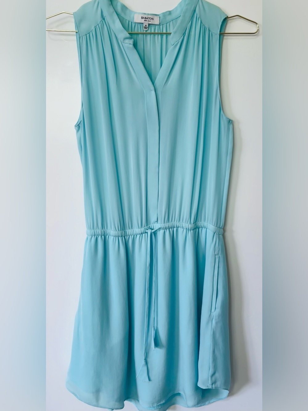 Babaton| Aritzia| 100% Silk ‘Benedict’ Mini-Dress in Light Aqua Blue Sz XS